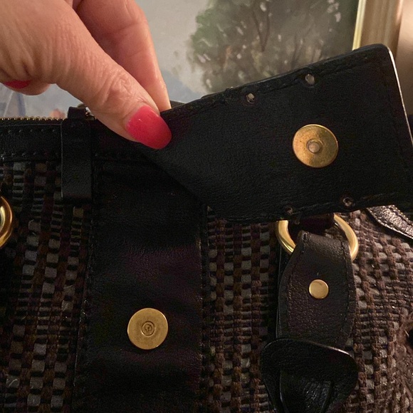 Valentino Garavani large handbag vintage black leather with fabric gold hardware - Picture 4 of 14